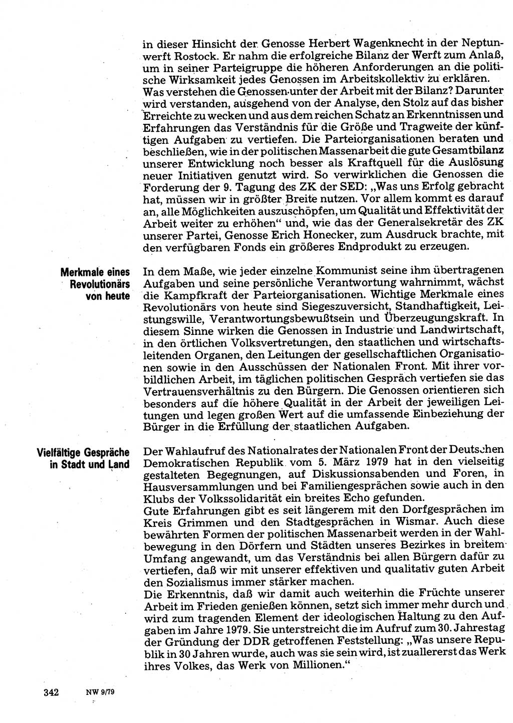 Neuer Weg (NW), Organ des Zentralkomitees (ZK) der SED (Sozialistische Einheitspartei Deutschlands) für Fragen des Parteilebens, 34. Jahrgang [Deutsche Demokratische Republik (DDR)] 1979, Seite 342 (NW ZK SED DDR 1979, S. 342)