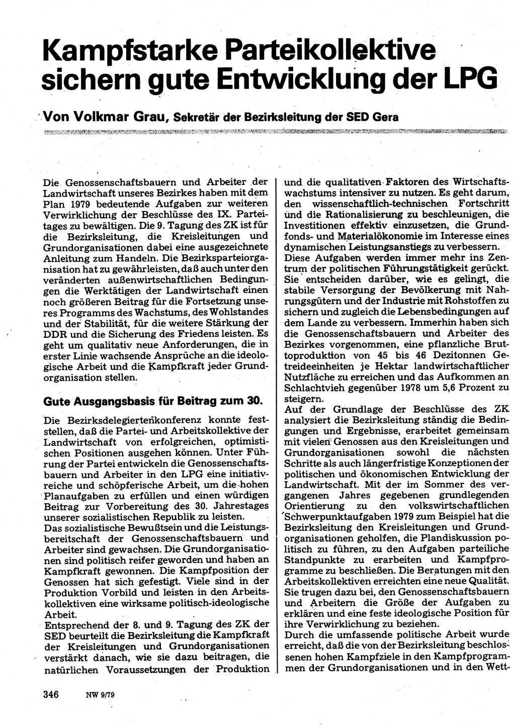 Neuer Weg (NW), Organ des Zentralkomitees (ZK) der SED (Sozialistische Einheitspartei Deutschlands) für Fragen des Parteilebens, 34. Jahrgang [Deutsche Demokratische Republik (DDR)] 1979, Seite 346 (NW ZK SED DDR 1979, S. 346)