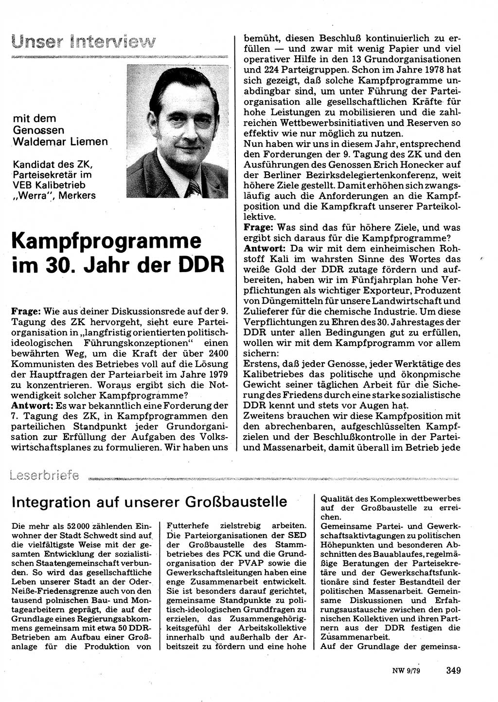 Neuer Weg (NW), Organ des Zentralkomitees (ZK) der SED (Sozialistische Einheitspartei Deutschlands) für Fragen des Parteilebens, 34. Jahrgang [Deutsche Demokratische Republik (DDR)] 1979, Seite 349 (NW ZK SED DDR 1979, S. 349)
