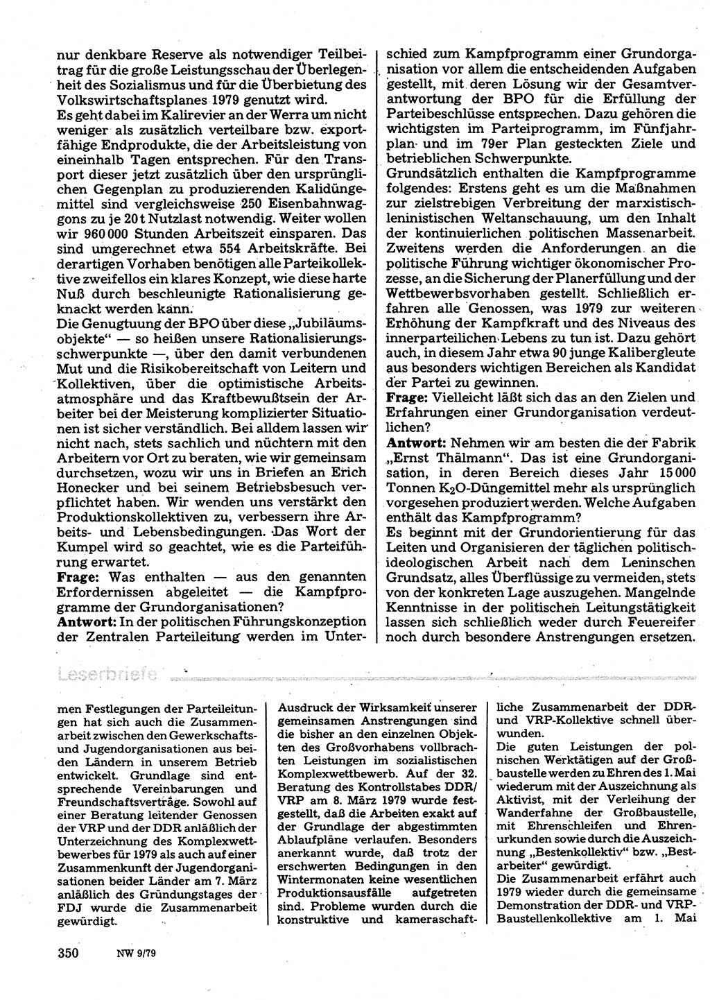 Neuer Weg (NW), Organ des Zentralkomitees (ZK) der SED (Sozialistische Einheitspartei Deutschlands) für Fragen des Parteilebens, 34. Jahrgang [Deutsche Demokratische Republik (DDR)] 1979, Seite 350 (NW ZK SED DDR 1979, S. 350)