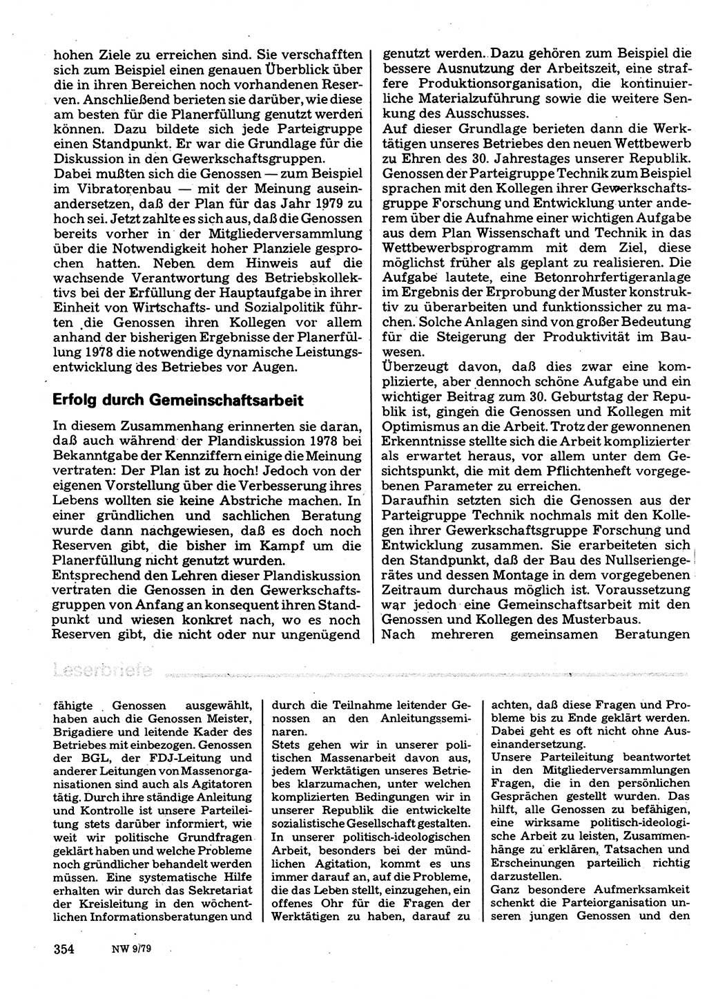 Neuer Weg (NW), Organ des Zentralkomitees (ZK) der SED (Sozialistische Einheitspartei Deutschlands) für Fragen des Parteilebens, 34. Jahrgang [Deutsche Demokratische Republik (DDR)] 1979, Seite 354 (NW ZK SED DDR 1979, S. 354)