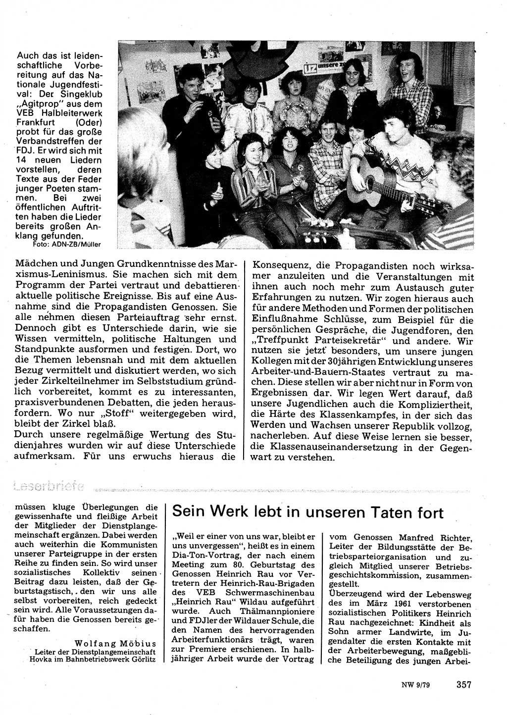 Neuer Weg (NW), Organ des Zentralkomitees (ZK) der SED (Sozialistische Einheitspartei Deutschlands) für Fragen des Parteilebens, 34. Jahrgang [Deutsche Demokratische Republik (DDR)] 1979, Seite 357 (NW ZK SED DDR 1979, S. 357)