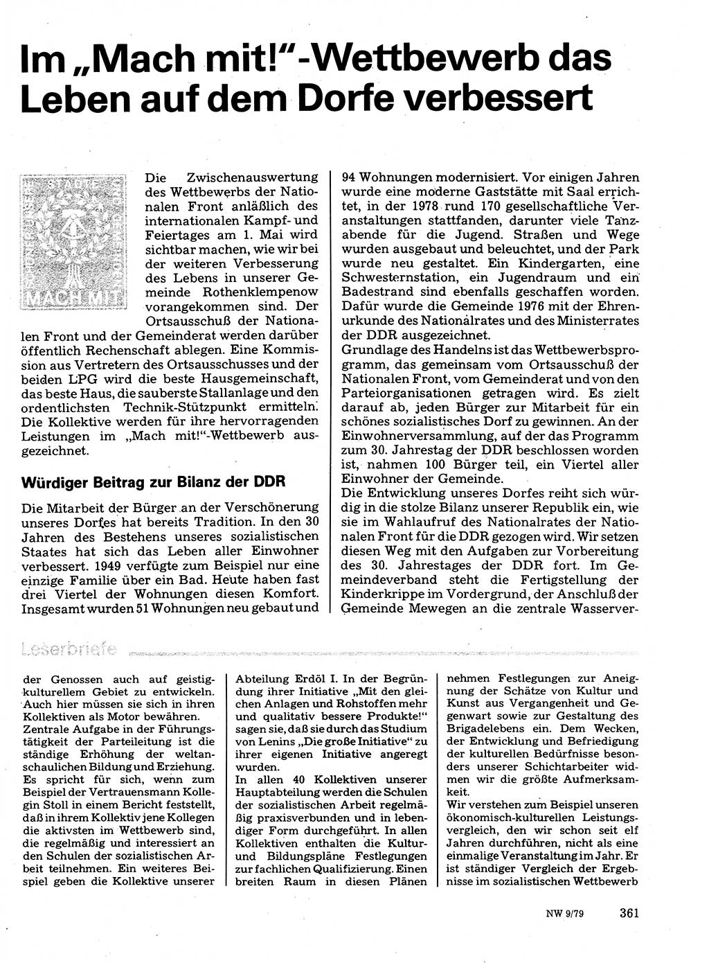Neuer Weg (NW), Organ des Zentralkomitees (ZK) der SED (Sozialistische Einheitspartei Deutschlands) für Fragen des Parteilebens, 34. Jahrgang [Deutsche Demokratische Republik (DDR)] 1979, Seite 361 (NW ZK SED DDR 1979, S. 361)