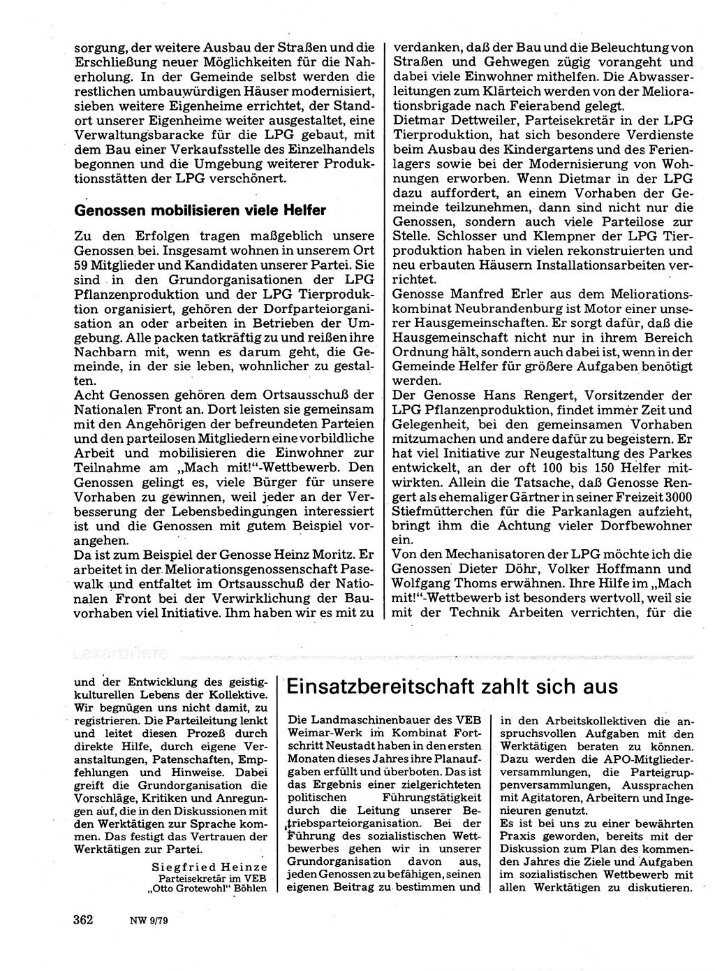 Neuer Weg (NW), Organ des Zentralkomitees (ZK) der SED (Sozialistische Einheitspartei Deutschlands) für Fragen des Parteilebens, 34. Jahrgang [Deutsche Demokratische Republik (DDR)] 1979, Seite 362 (NW ZK SED DDR 1979, S. 362)