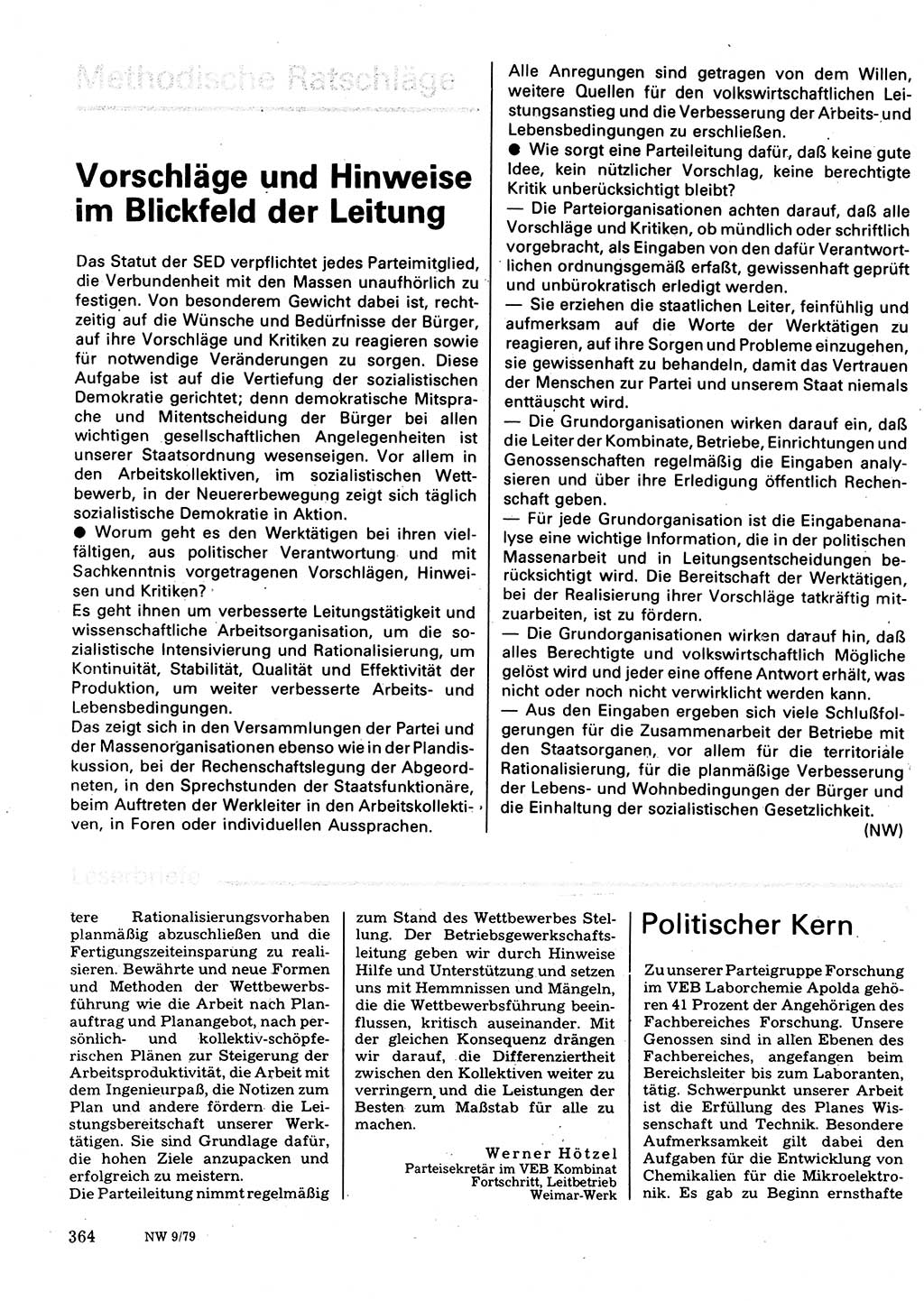 Neuer Weg (NW), Organ des Zentralkomitees (ZK) der SED (Sozialistische Einheitspartei Deutschlands) für Fragen des Parteilebens, 34. Jahrgang [Deutsche Demokratische Republik (DDR)] 1979, Seite 364 (NW ZK SED DDR 1979, S. 364)