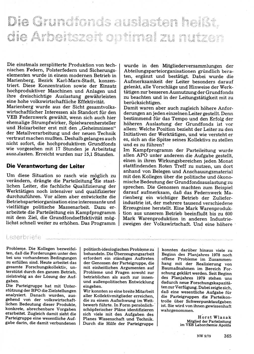 Neuer Weg (NW), Organ des Zentralkomitees (ZK) der SED (Sozialistische Einheitspartei Deutschlands) für Fragen des Parteilebens, 34. Jahrgang [Deutsche Demokratische Republik (DDR)] 1979, Seite 365 (NW ZK SED DDR 1979, S. 365)