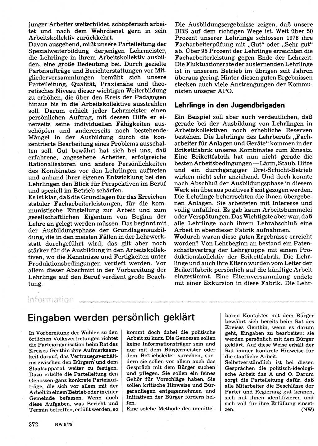 Neuer Weg (NW), Organ des Zentralkomitees (ZK) der SED (Sozialistische Einheitspartei Deutschlands) für Fragen des Parteilebens, 34. Jahrgang [Deutsche Demokratische Republik (DDR)] 1979, Seite 372 (NW ZK SED DDR 1979, S. 372)