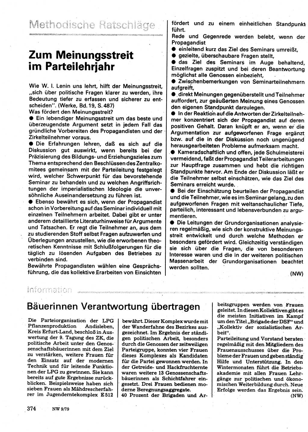 Neuer Weg (NW), Organ des Zentralkomitees (ZK) der SED (Sozialistische Einheitspartei Deutschlands) für Fragen des Parteilebens, 34. Jahrgang [Deutsche Demokratische Republik (DDR)] 1979, Seite 374 (NW ZK SED DDR 1979, S. 374)