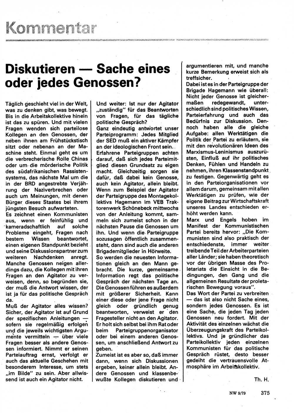 Neuer Weg (NW), Organ des Zentralkomitees (ZK) der SED (Sozialistische Einheitspartei Deutschlands) für Fragen des Parteilebens, 34. Jahrgang [Deutsche Demokratische Republik (DDR)] 1979, Seite 375 (NW ZK SED DDR 1979, S. 375)