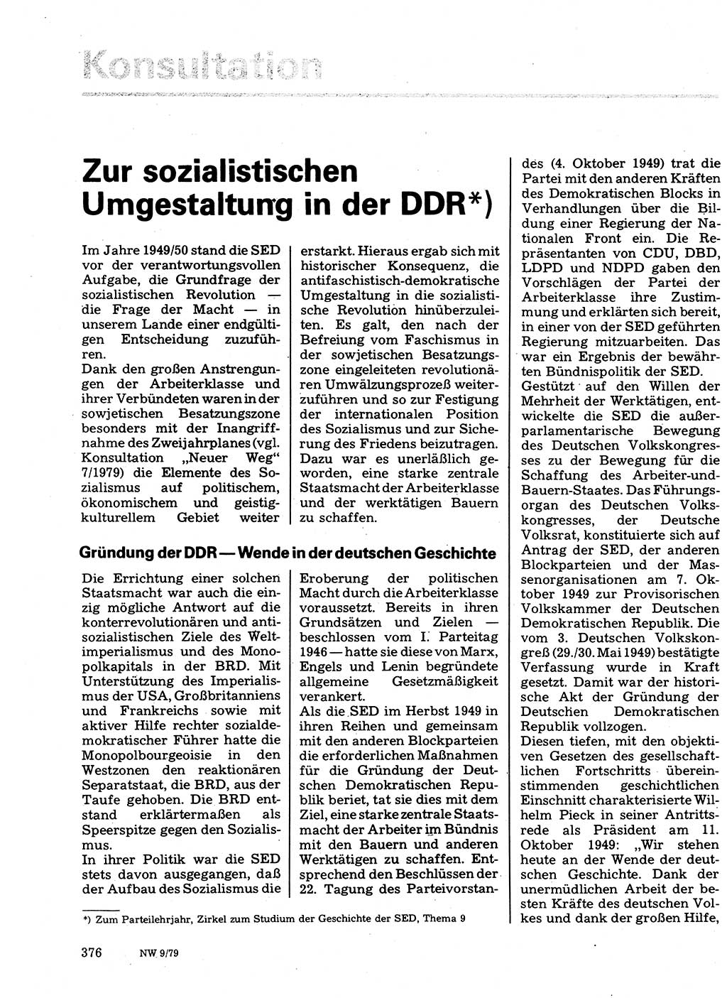 Neuer Weg (NW), Organ des Zentralkomitees (ZK) der SED (Sozialistische Einheitspartei Deutschlands) für Fragen des Parteilebens, 34. Jahrgang [Deutsche Demokratische Republik (DDR)] 1979, Seite 376 (NW ZK SED DDR 1979, S. 376)