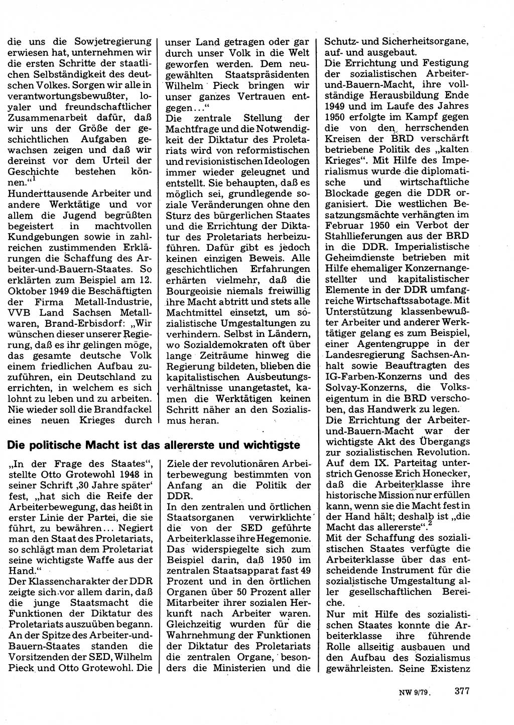 Neuer Weg (NW), Organ des Zentralkomitees (ZK) der SED (Sozialistische Einheitspartei Deutschlands) für Fragen des Parteilebens, 34. Jahrgang [Deutsche Demokratische Republik (DDR)] 1979, Seite 377 (NW ZK SED DDR 1979, S. 377)