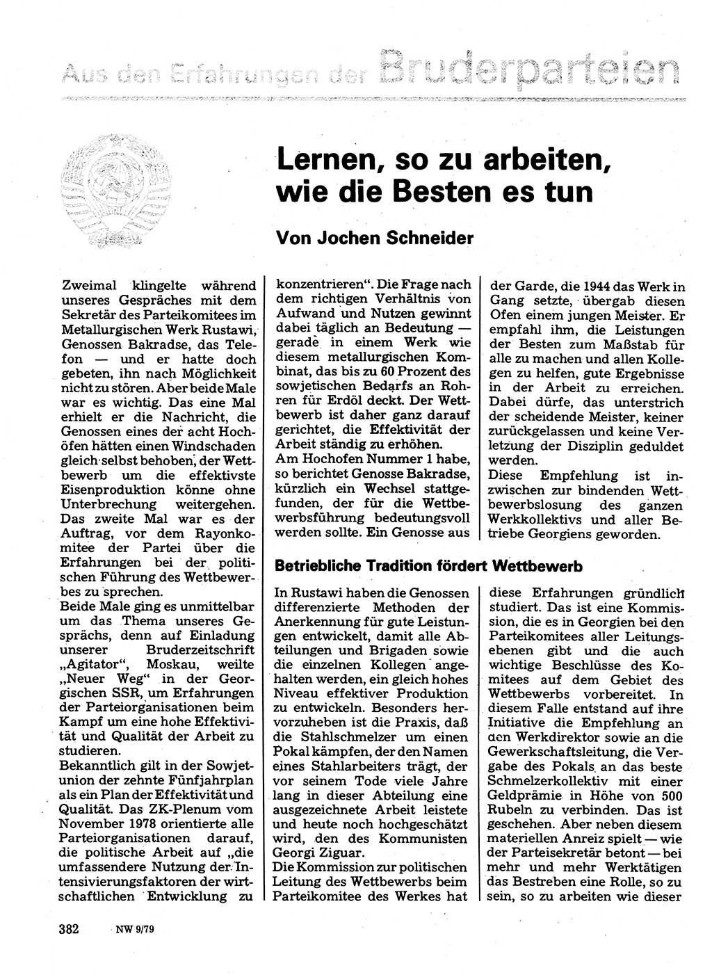 Neuer Weg (NW), Organ des Zentralkomitees (ZK) der SED (Sozialistische Einheitspartei Deutschlands) für Fragen des Parteilebens, 34. Jahrgang [Deutsche Demokratische Republik (DDR)] 1979, Seite 382 (NW ZK SED DDR 1979, S. 382)