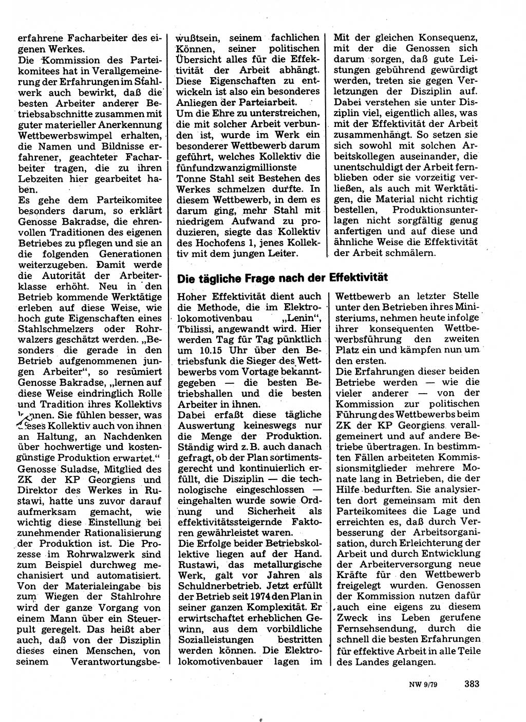 Neuer Weg (NW), Organ des Zentralkomitees (ZK) der SED (Sozialistische Einheitspartei Deutschlands) für Fragen des Parteilebens, 34. Jahrgang [Deutsche Demokratische Republik (DDR)] 1979, Seite 383 (NW ZK SED DDR 1979, S. 383)