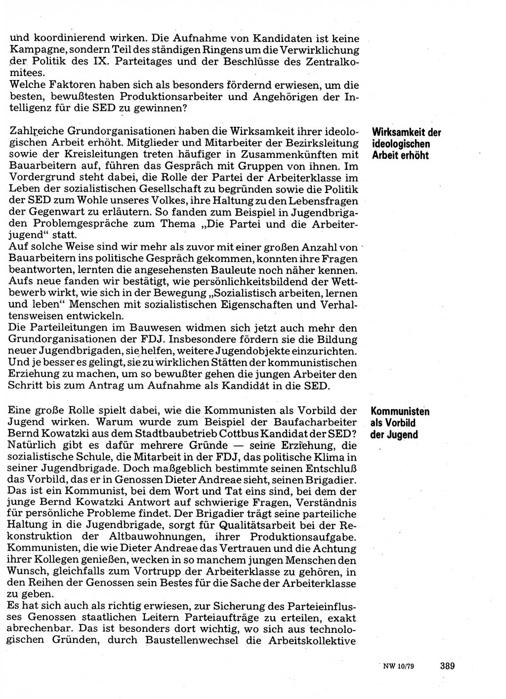 Neuer Weg (NW), Organ des Zentralkomitees (ZK) der SED (Sozialistische Einheitspartei Deutschlands) für Fragen des Parteilebens, 34. Jahrgang [Deutsche Demokratische Republik (DDR)] 1979, Seite 389 (NW ZK SED DDR 1979, S. 389)