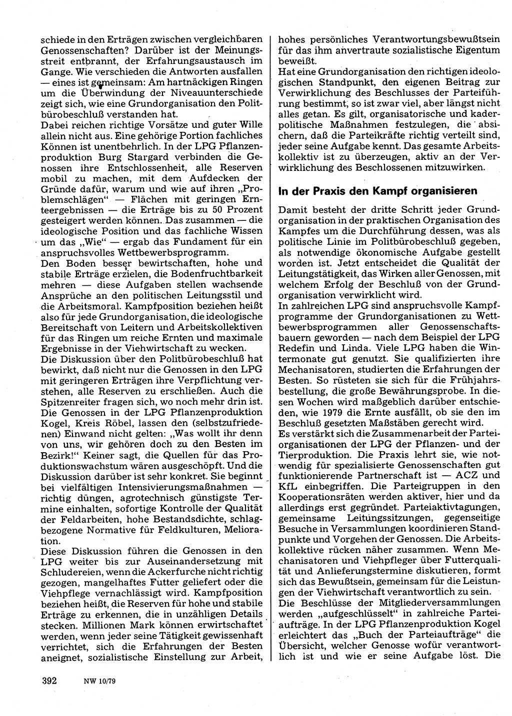 Neuer Weg (NW), Organ des Zentralkomitees (ZK) der SED (Sozialistische Einheitspartei Deutschlands) für Fragen des Parteilebens, 34. Jahrgang [Deutsche Demokratische Republik (DDR)] 1979, Seite 392 (NW ZK SED DDR 1979, S. 392)