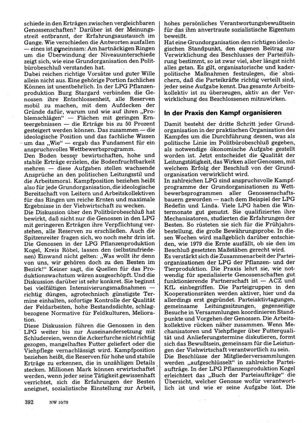 Neuer Weg (NW), Organ des Zentralkomitees (ZK) der SED (Sozialistische Einheitspartei Deutschlands) für Fragen des Parteilebens, 34. Jahrgang [Deutsche Demokratische Republik (DDR)] 1979, Seite 392 (NW ZK SED DDR 1979, S. 392)
