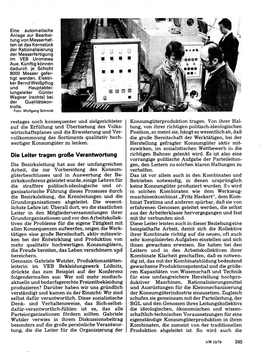 Neuer Weg (NW), Organ des Zentralkomitees (ZK) der SED (Sozialistische Einheitspartei Deutschlands) für Fragen des Parteilebens, 34. Jahrgang [Deutsche Demokratische Republik (DDR)] 1979, Seite 395 (NW ZK SED DDR 1979, S. 395)