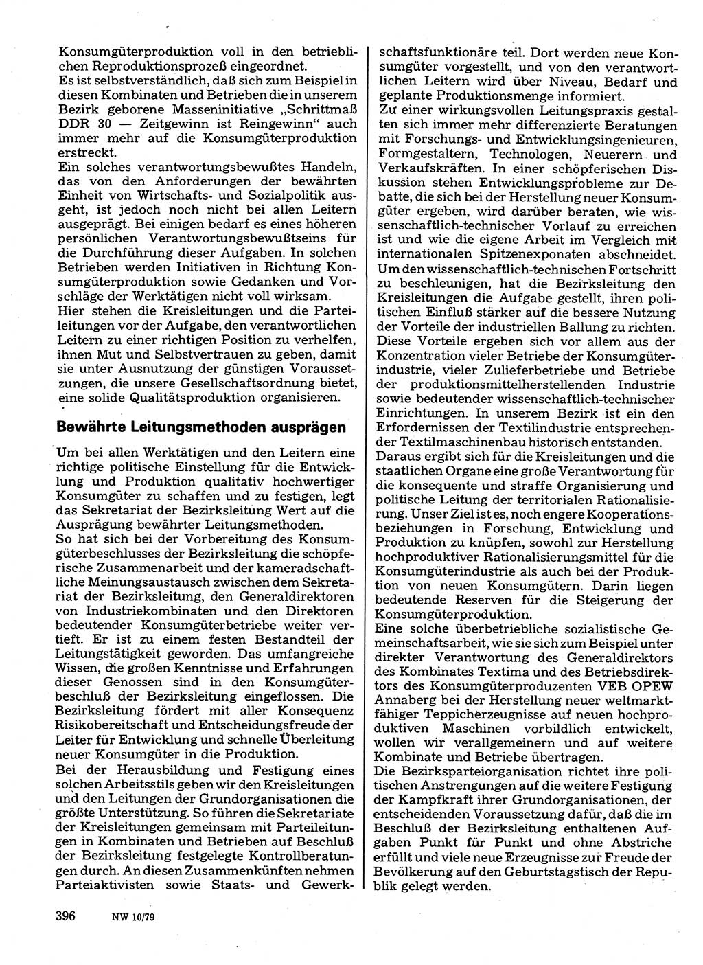 Neuer Weg (NW), Organ des Zentralkomitees (ZK) der SED (Sozialistische Einheitspartei Deutschlands) für Fragen des Parteilebens, 34. Jahrgang [Deutsche Demokratische Republik (DDR)] 1979, Seite 396 (NW ZK SED DDR 1979, S. 396)