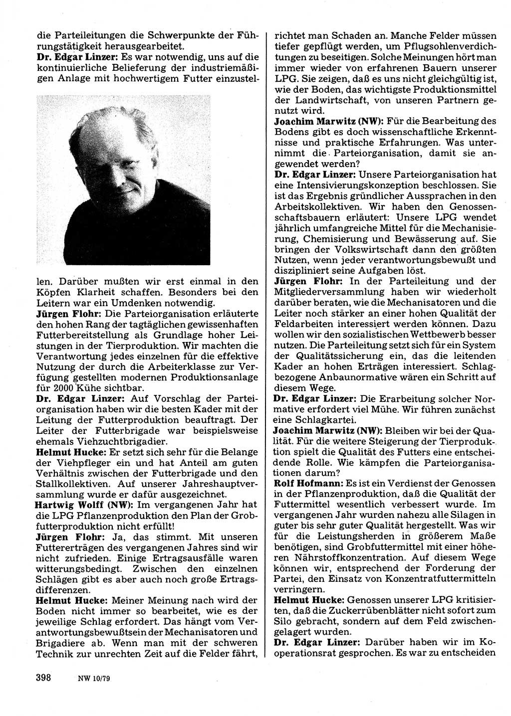 Neuer Weg (NW), Organ des Zentralkomitees (ZK) der SED (Sozialistische Einheitspartei Deutschlands) für Fragen des Parteilebens, 34. Jahrgang [Deutsche Demokratische Republik (DDR)] 1979, Seite 398 (NW ZK SED DDR 1979, S. 398)