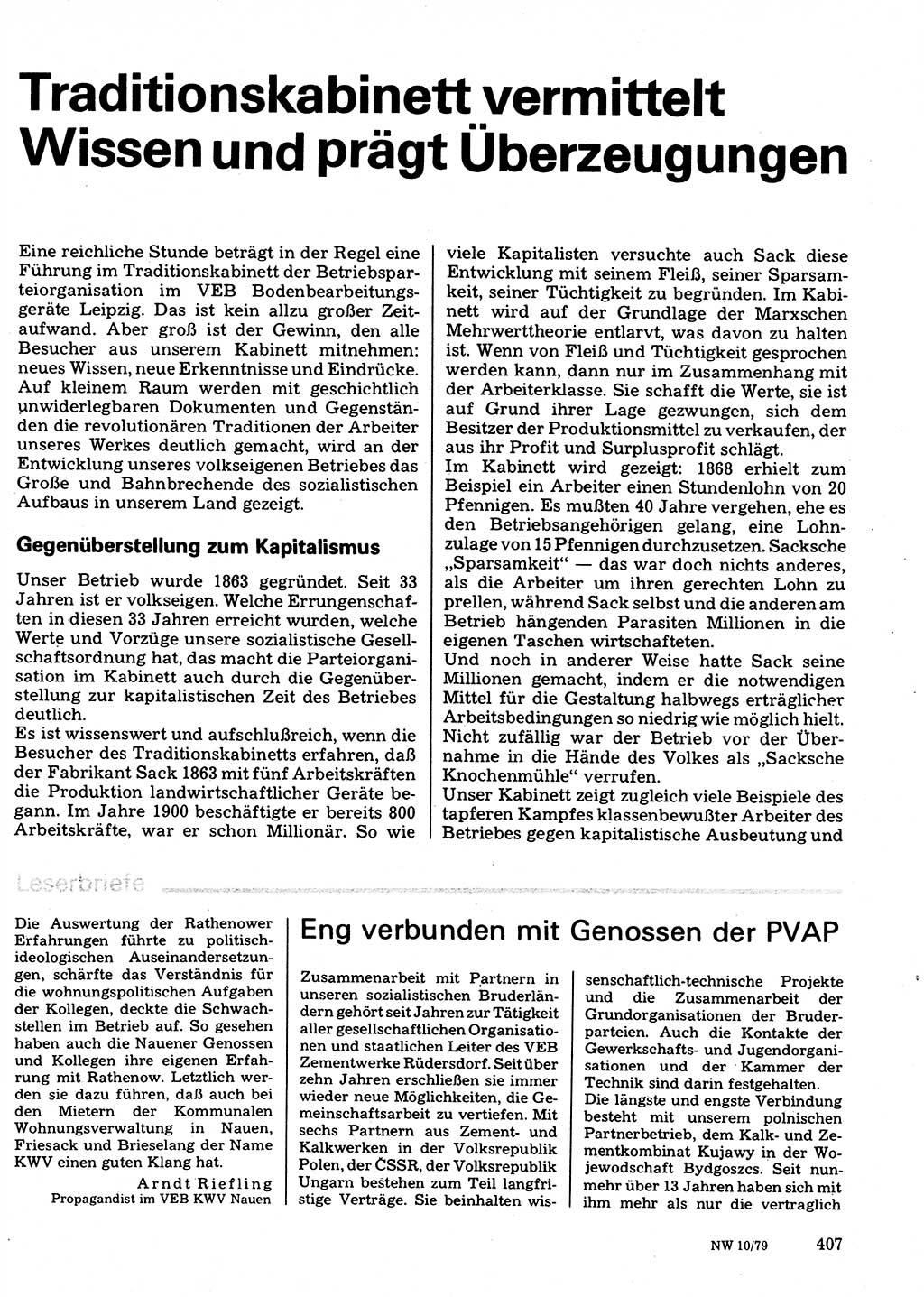 Neuer Weg (NW), Organ des Zentralkomitees (ZK) der SED (Sozialistische Einheitspartei Deutschlands) für Fragen des Parteilebens, 34. Jahrgang [Deutsche Demokratische Republik (DDR)] 1979, Seite 407 (NW ZK SED DDR 1979, S. 407)