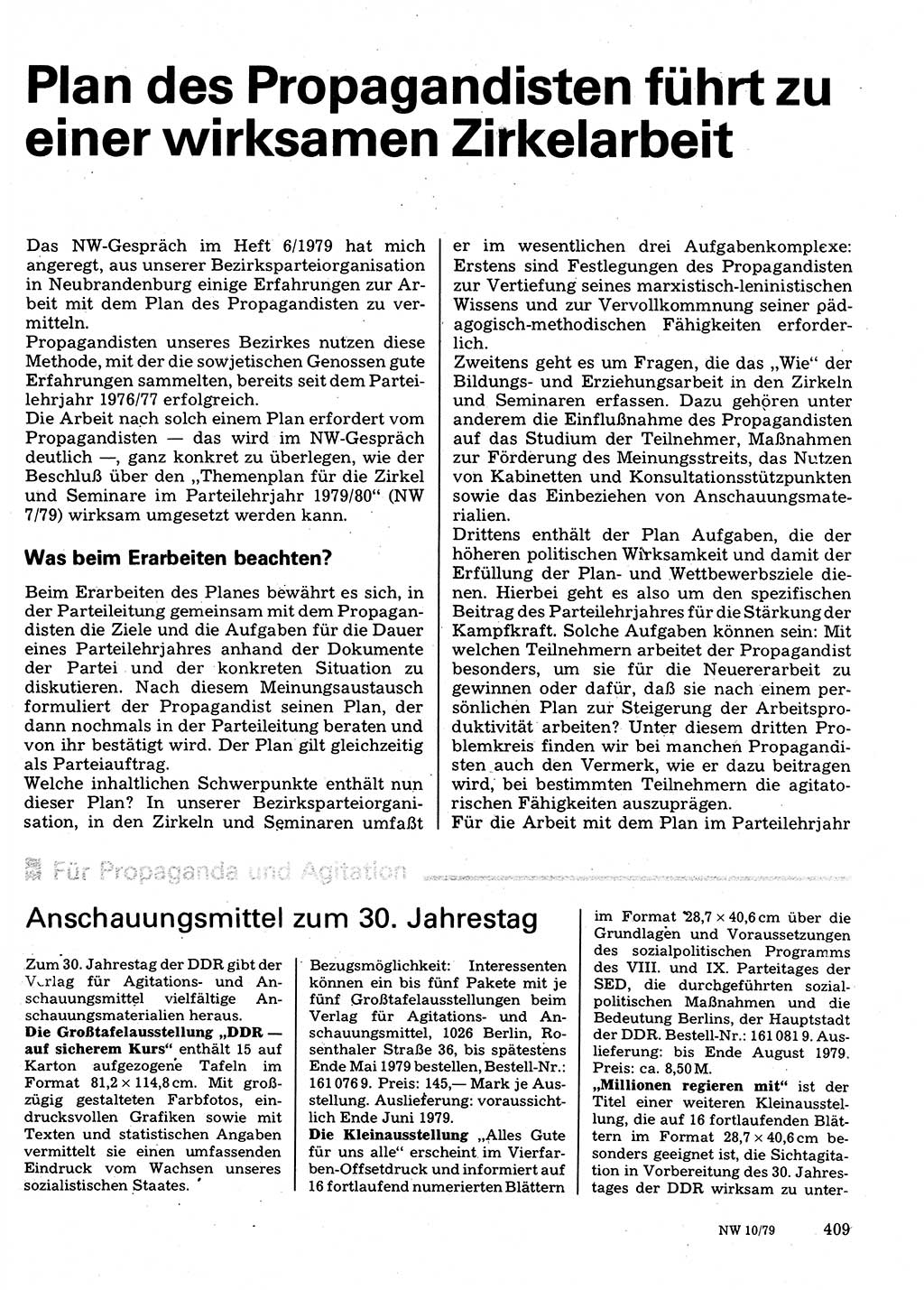 Neuer Weg (NW), Organ des Zentralkomitees (ZK) der SED (Sozialistische Einheitspartei Deutschlands) für Fragen des Parteilebens, 34. Jahrgang [Deutsche Demokratische Republik (DDR)] 1979, Seite 409 (NW ZK SED DDR 1979, S. 409)