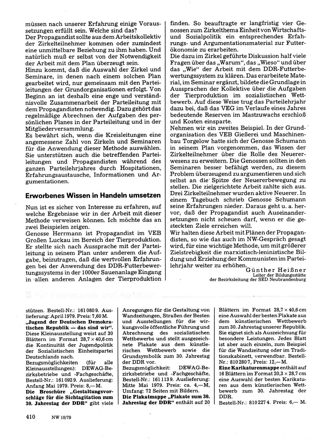 Neuer Weg (NW), Organ des Zentralkomitees (ZK) der SED (Sozialistische Einheitspartei Deutschlands) für Fragen des Parteilebens, 34. Jahrgang [Deutsche Demokratische Republik (DDR)] 1979, Seite 410 (NW ZK SED DDR 1979, S. 410)