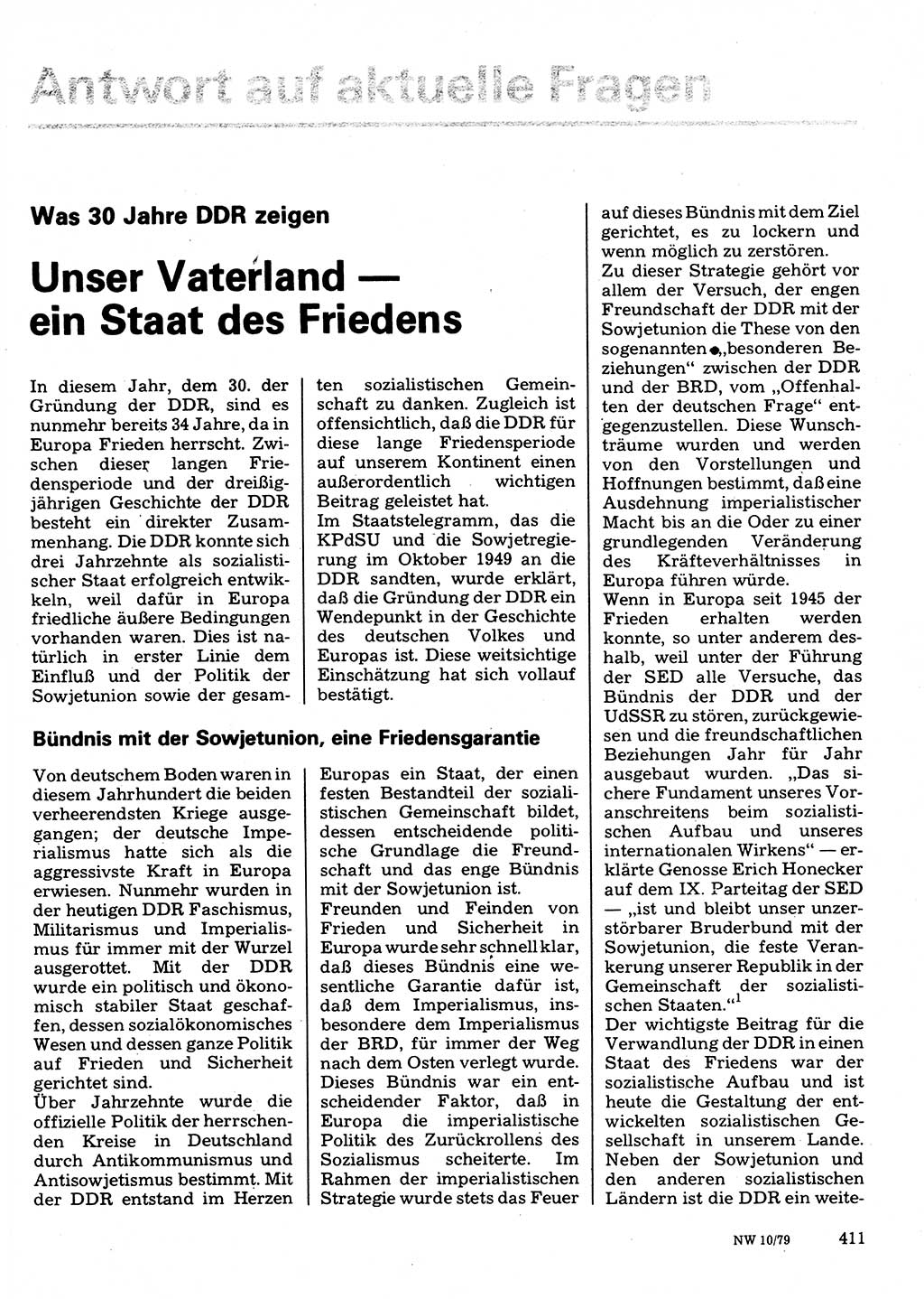 Neuer Weg (NW), Organ des Zentralkomitees (ZK) der SED (Sozialistische Einheitspartei Deutschlands) für Fragen des Parteilebens, 34. Jahrgang [Deutsche Demokratische Republik (DDR)] 1979, Seite 411 (NW ZK SED DDR 1979, S. 411)