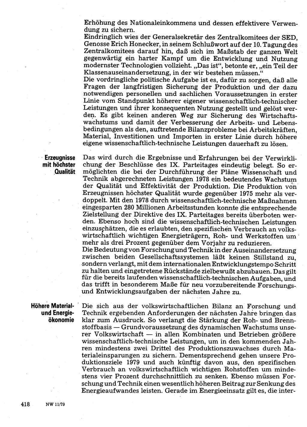 Neuer Weg (NW), Organ des Zentralkomitees (ZK) der SED (Sozialistische Einheitspartei Deutschlands) für Fragen des Parteilebens, 34. Jahrgang [Deutsche Demokratische Republik (DDR)] 1979, Seite 418 (NW ZK SED DDR 1979, S. 418)