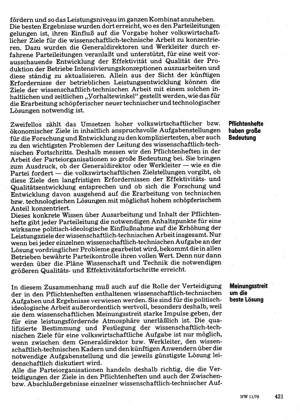 Neuer Weg (NW), Organ des Zentralkomitees (ZK) der SED (Sozialistische Einheitspartei Deutschlands) für Fragen des Parteilebens, 34. Jahrgang [Deutsche Demokratische Republik (DDR)] 1979, Seite 421 (NW ZK SED DDR 1979, S. 421)