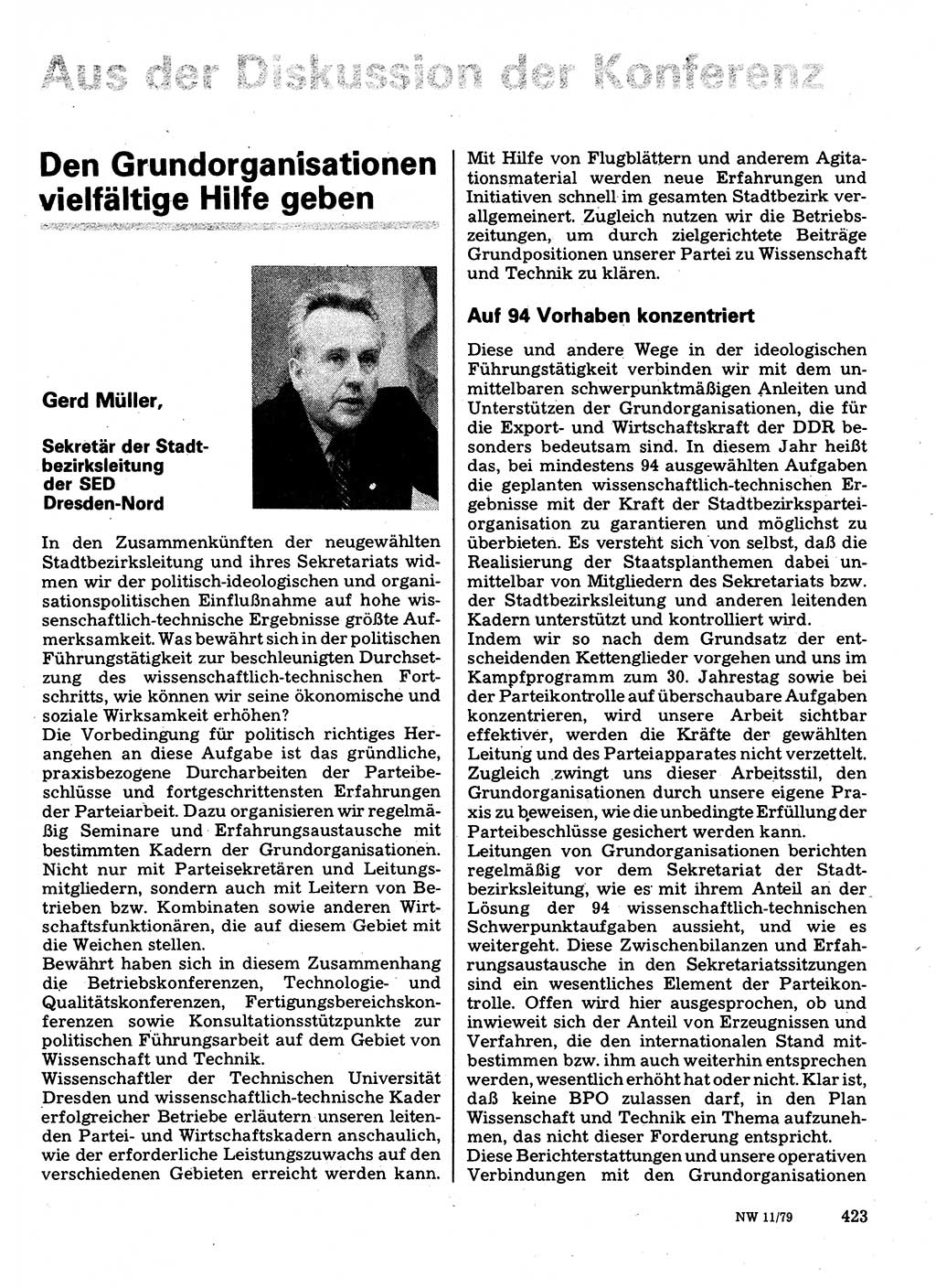 Neuer Weg (NW), Organ des Zentralkomitees (ZK) der SED (Sozialistische Einheitspartei Deutschlands) für Fragen des Parteilebens, 34. Jahrgang [Deutsche Demokratische Republik (DDR)] 1979, Seite 423 (NW ZK SED DDR 1979, S. 423)