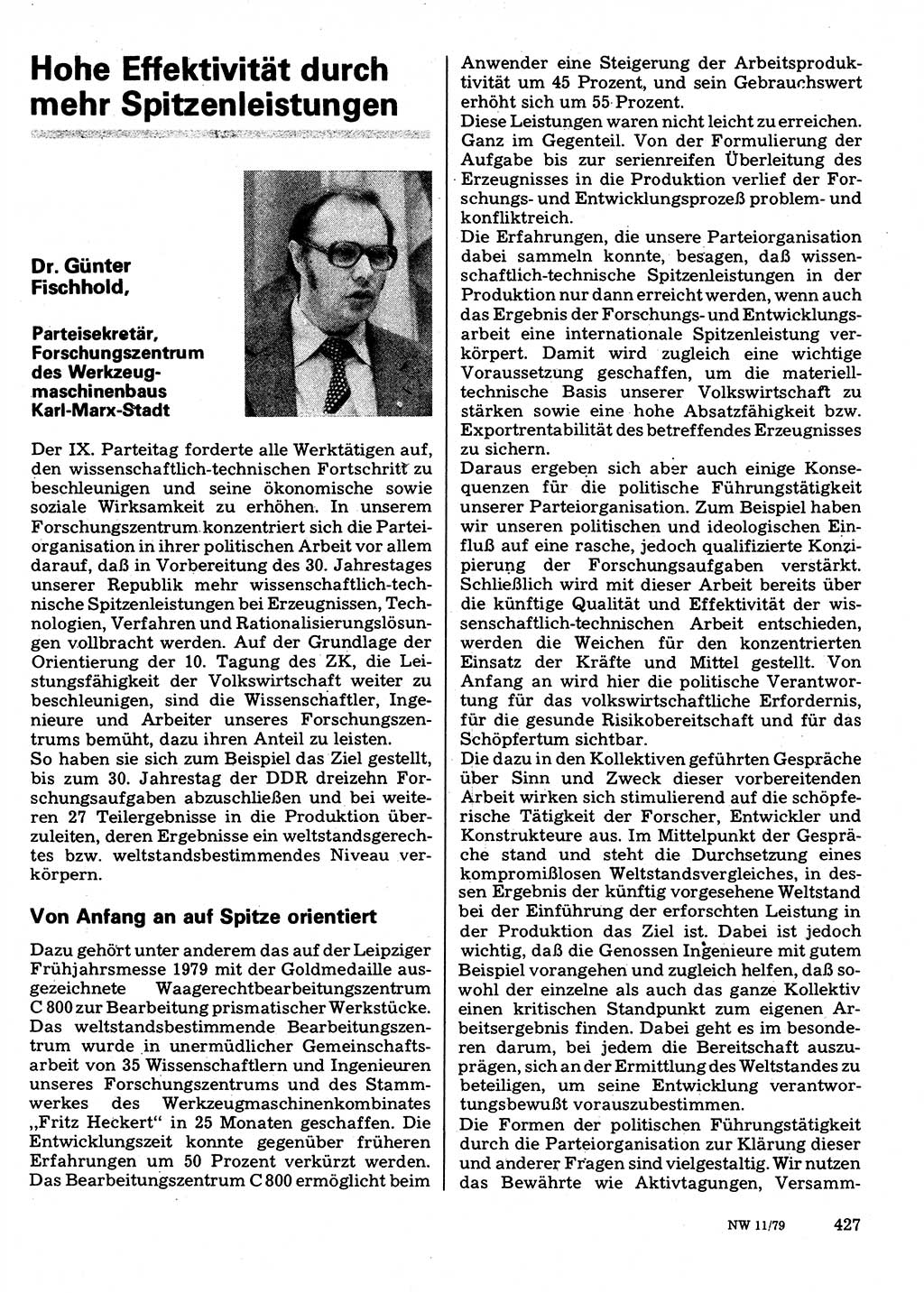 Neuer Weg (NW), Organ des Zentralkomitees (ZK) der SED (Sozialistische Einheitspartei Deutschlands) für Fragen des Parteilebens, 34. Jahrgang [Deutsche Demokratische Republik (DDR)] 1979, Seite 427 (NW ZK SED DDR 1979, S. 427)