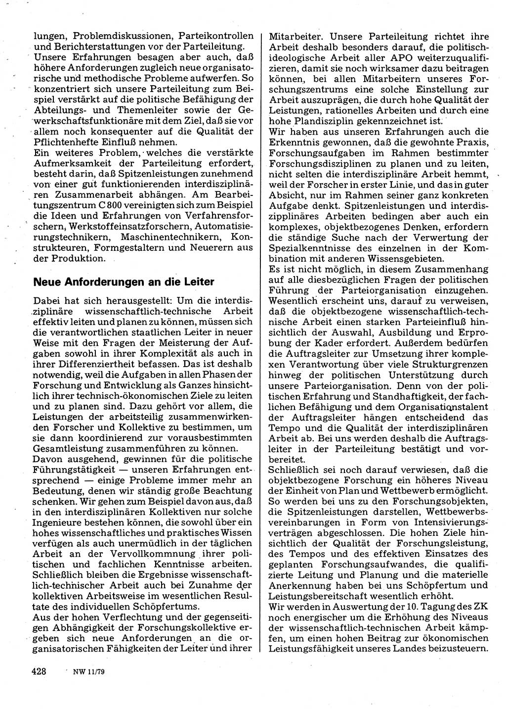 Neuer Weg (NW), Organ des Zentralkomitees (ZK) der SED (Sozialistische Einheitspartei Deutschlands) für Fragen des Parteilebens, 34. Jahrgang [Deutsche Demokratische Republik (DDR)] 1979, Seite 428 (NW ZK SED DDR 1979, S. 428)