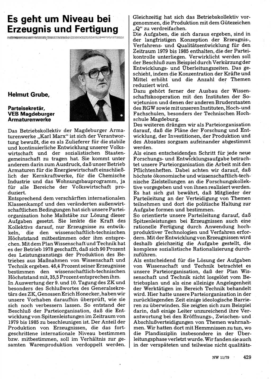 Neuer Weg (NW), Organ des Zentralkomitees (ZK) der SED (Sozialistische Einheitspartei Deutschlands) für Fragen des Parteilebens, 34. Jahrgang [Deutsche Demokratische Republik (DDR)] 1979, Seite 429 (NW ZK SED DDR 1979, S. 429)