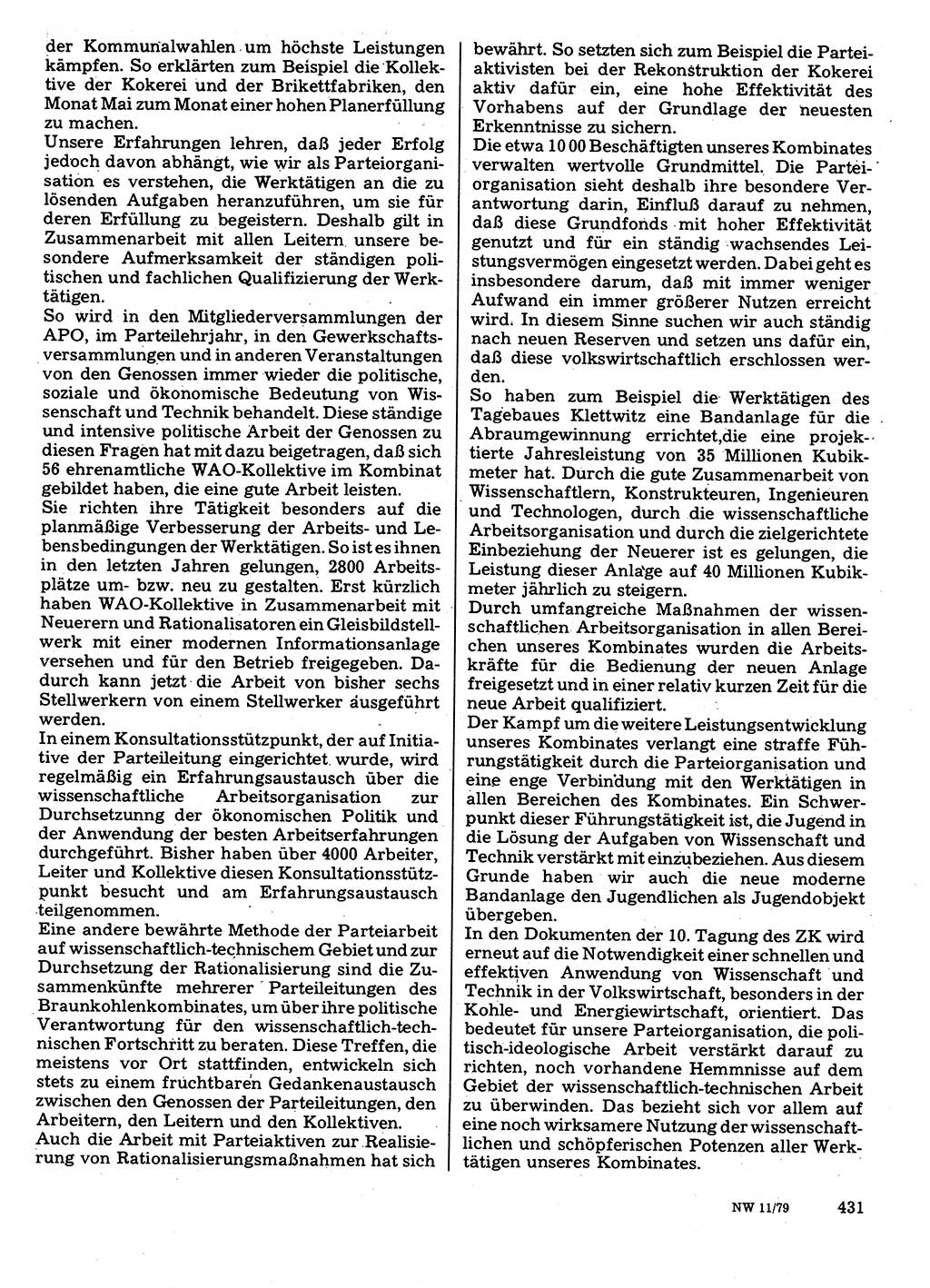 Neuer Weg (NW), Organ des Zentralkomitees (ZK) der SED (Sozialistische Einheitspartei Deutschlands) für Fragen des Parteilebens, 34. Jahrgang [Deutsche Demokratische Republik (DDR)] 1979, Seite 431 (NW ZK SED DDR 1979, S. 431)