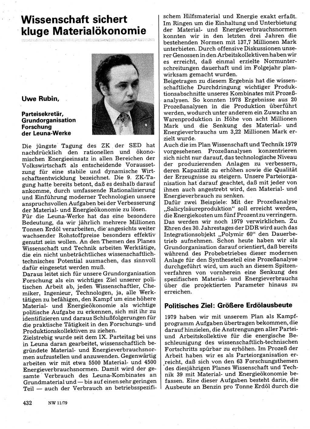 Neuer Weg (NW), Organ des Zentralkomitees (ZK) der SED (Sozialistische Einheitspartei Deutschlands) für Fragen des Parteilebens, 34. Jahrgang [Deutsche Demokratische Republik (DDR)] 1979, Seite 432 (NW ZK SED DDR 1979, S. 432)