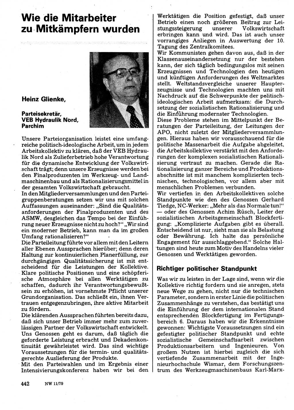 Neuer Weg (NW), Organ des Zentralkomitees (ZK) der SED (Sozialistische Einheitspartei Deutschlands) für Fragen des Parteilebens, 34. Jahrgang [Deutsche Demokratische Republik (DDR)] 1979, Seite 442 (NW ZK SED DDR 1979, S. 442)