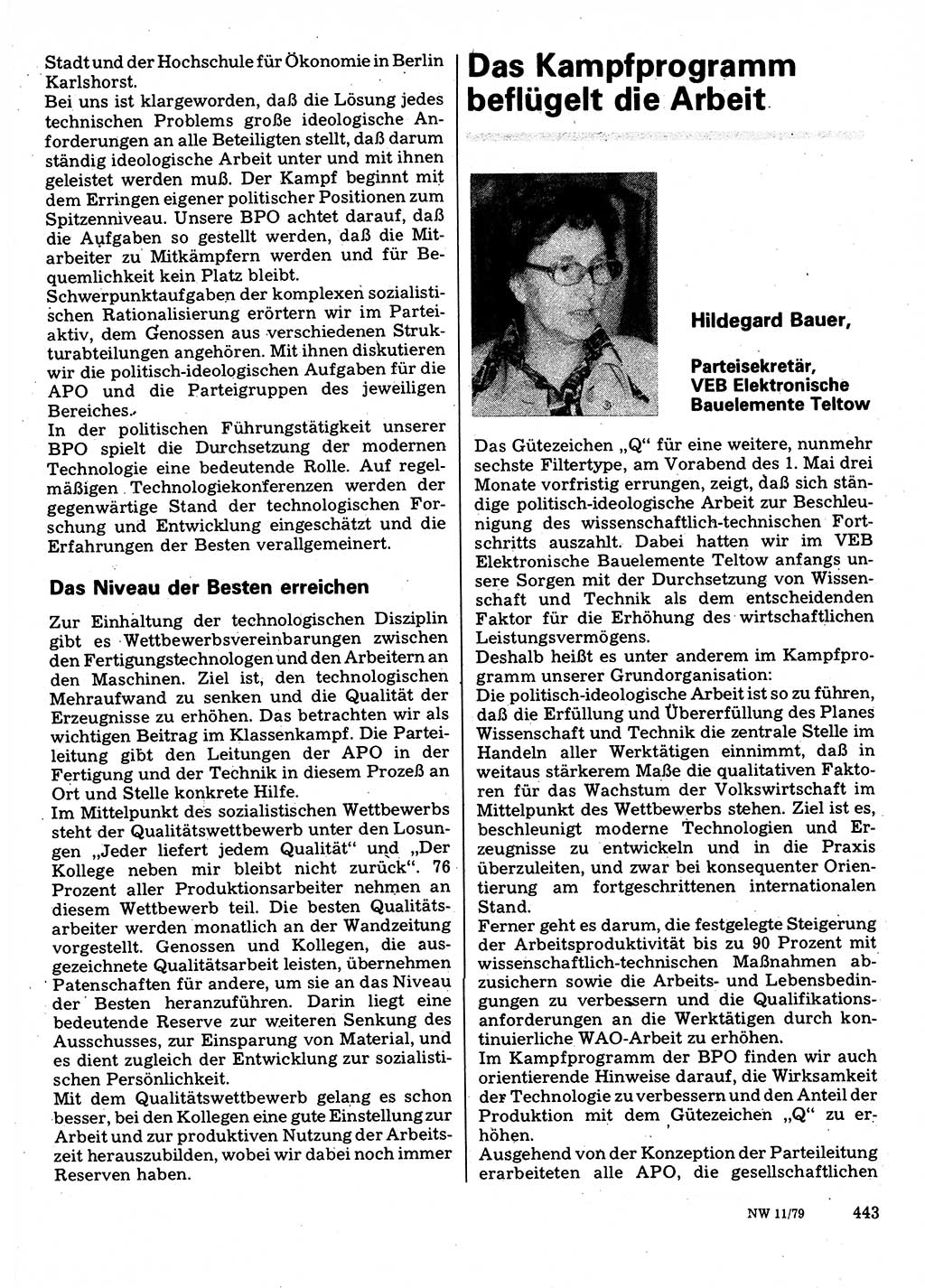 Neuer Weg (NW), Organ des Zentralkomitees (ZK) der SED (Sozialistische Einheitspartei Deutschlands) für Fragen des Parteilebens, 34. Jahrgang [Deutsche Demokratische Republik (DDR)] 1979, Seite 443 (NW ZK SED DDR 1979, S. 443)