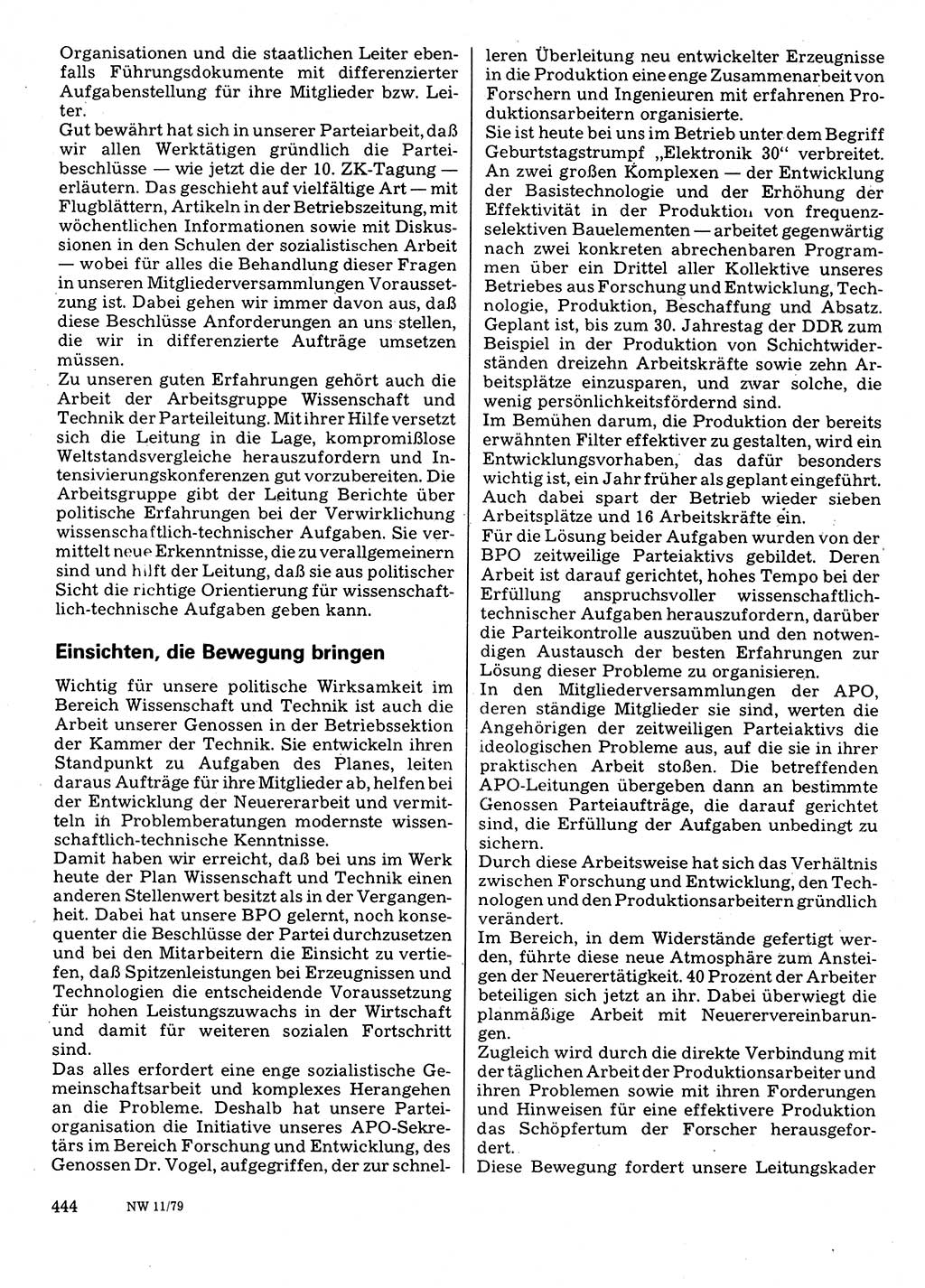 Neuer Weg (NW), Organ des Zentralkomitees (ZK) der SED (Sozialistische Einheitspartei Deutschlands) für Fragen des Parteilebens, 34. Jahrgang [Deutsche Demokratische Republik (DDR)] 1979, Seite 444 (NW ZK SED DDR 1979, S. 444)