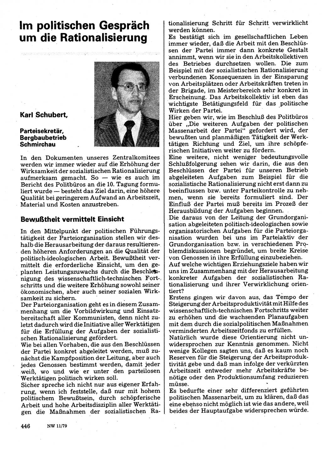 Neuer Weg (NW), Organ des Zentralkomitees (ZK) der SED (Sozialistische Einheitspartei Deutschlands) für Fragen des Parteilebens, 34. Jahrgang [Deutsche Demokratische Republik (DDR)] 1979, Seite 446 (NW ZK SED DDR 1979, S. 446)