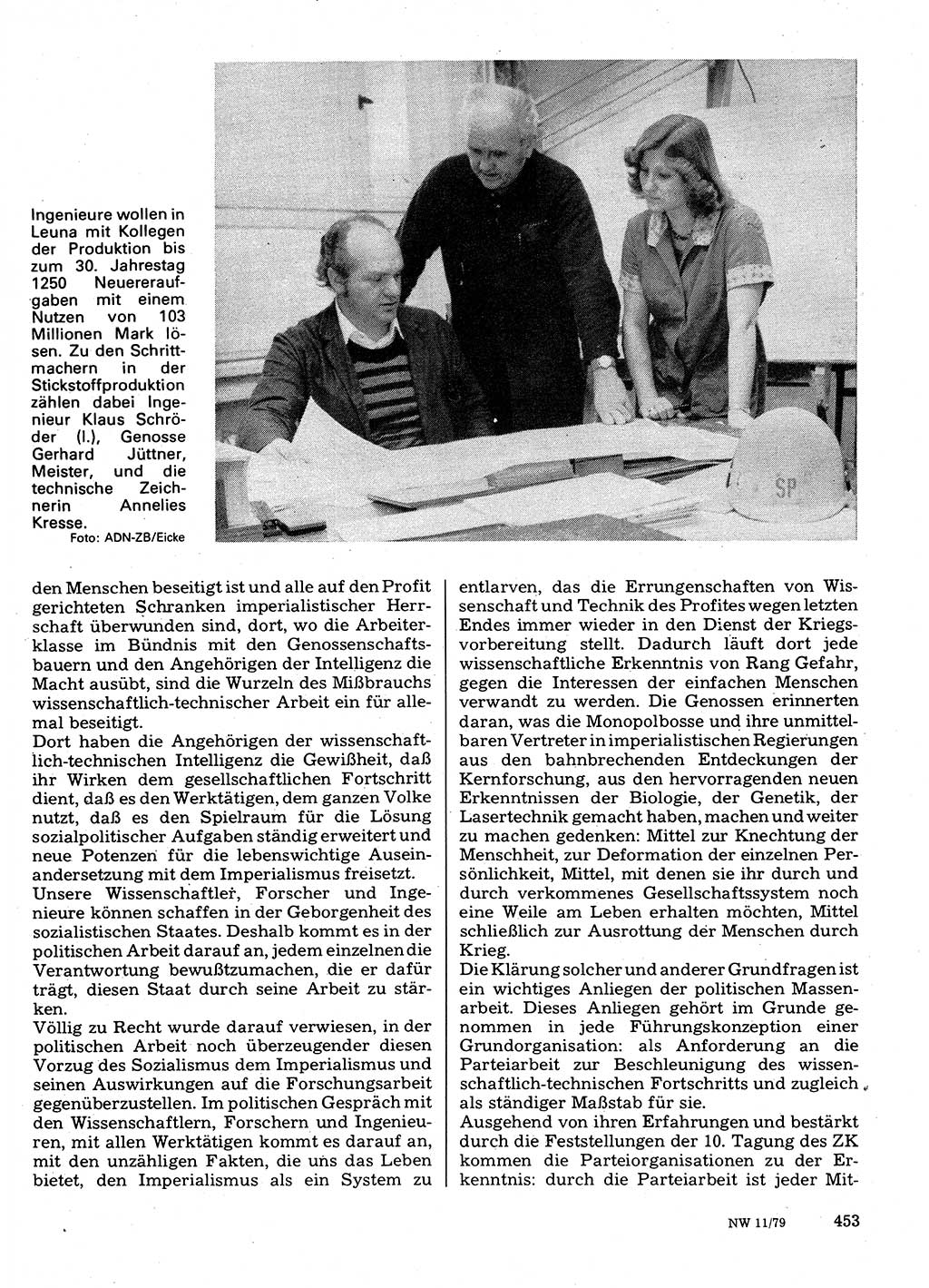 Neuer Weg (NW), Organ des Zentralkomitees (ZK) der SED (Sozialistische Einheitspartei Deutschlands) für Fragen des Parteilebens, 34. Jahrgang [Deutsche Demokratische Republik (DDR)] 1979, Seite 453 (NW ZK SED DDR 1979, S. 453)