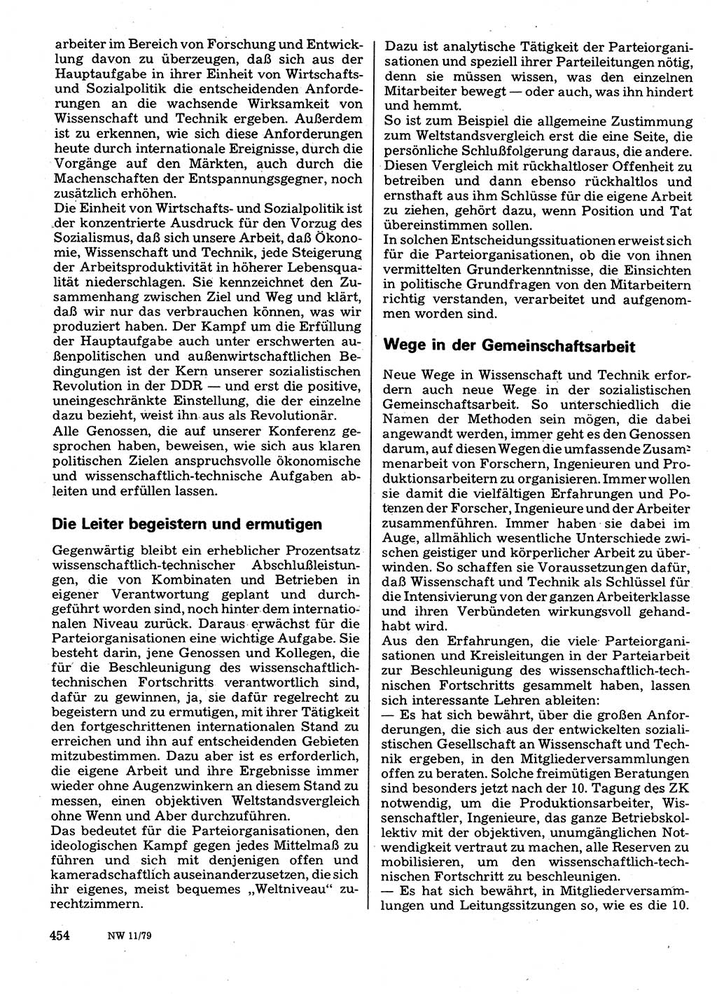 Neuer Weg (NW), Organ des Zentralkomitees (ZK) der SED (Sozialistische Einheitspartei Deutschlands) für Fragen des Parteilebens, 34. Jahrgang [Deutsche Demokratische Republik (DDR)] 1979, Seite 454 (NW ZK SED DDR 1979, S. 454)