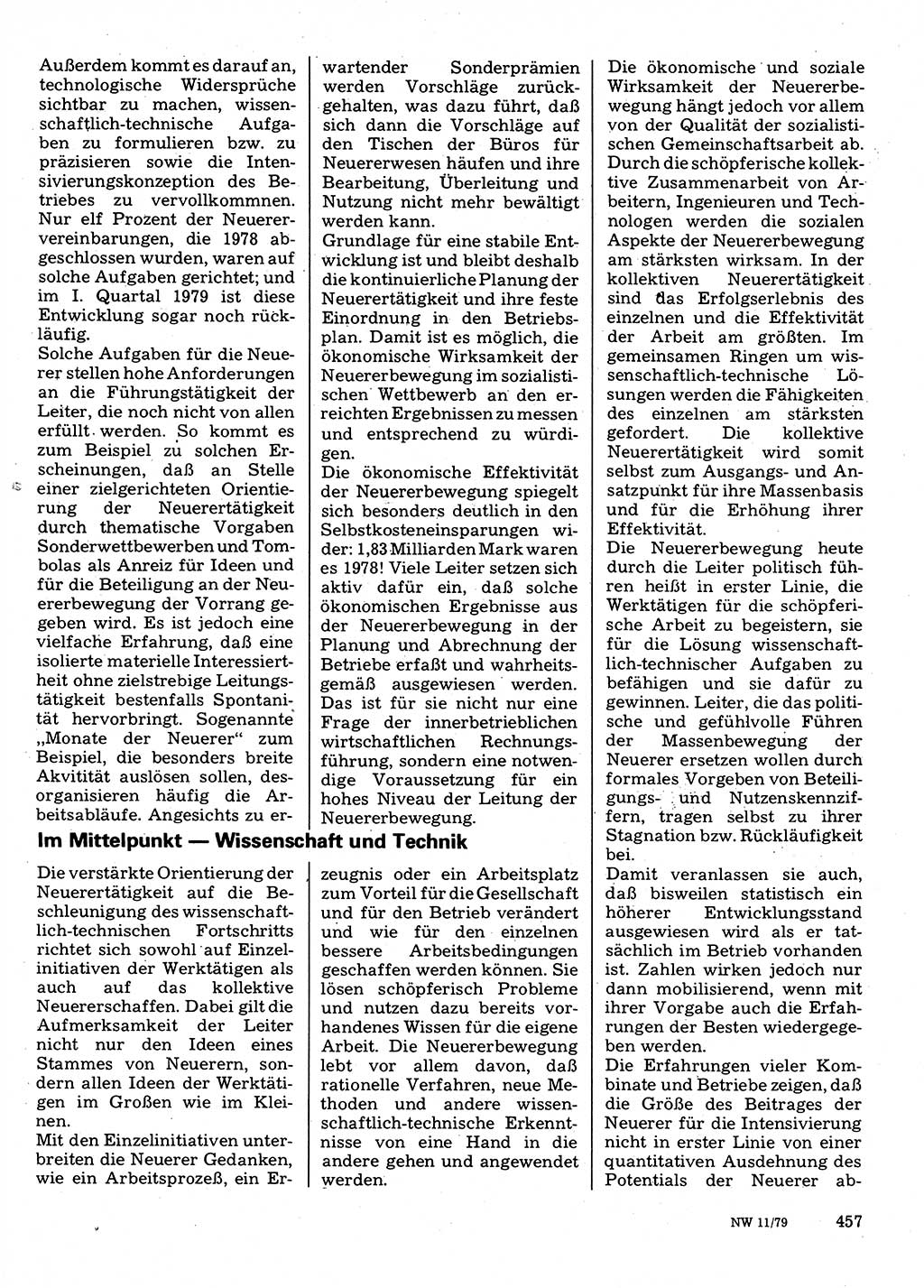 Neuer Weg (NW), Organ des Zentralkomitees (ZK) der SED (Sozialistische Einheitspartei Deutschlands) für Fragen des Parteilebens, 34. Jahrgang [Deutsche Demokratische Republik (DDR)] 1979, Seite 457 (NW ZK SED DDR 1979, S. 457)