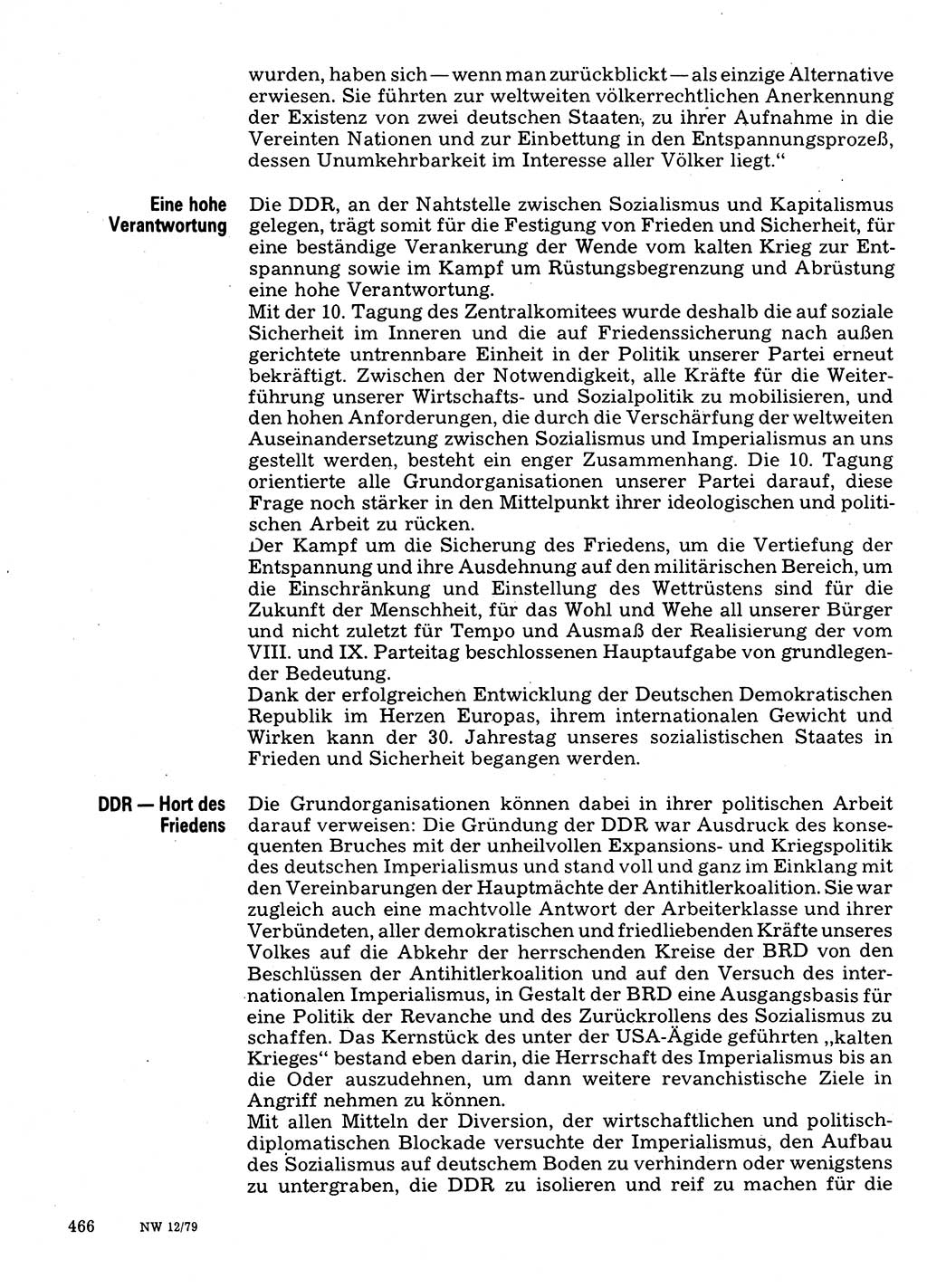 Neuer Weg (NW), Organ des Zentralkomitees (ZK) der SED (Sozialistische Einheitspartei Deutschlands) für Fragen des Parteilebens, 34. Jahrgang [Deutsche Demokratische Republik (DDR)] 1979, Seite 466 (NW ZK SED DDR 1979, S. 466)