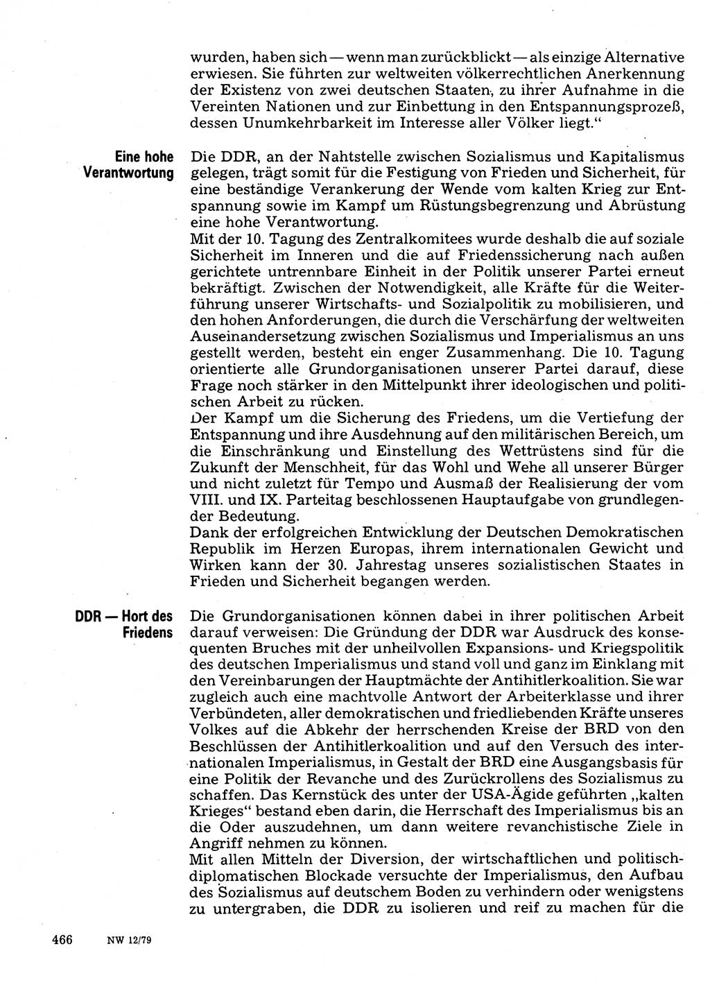 Neuer Weg (NW), Organ des Zentralkomitees (ZK) der SED (Sozialistische Einheitspartei Deutschlands) für Fragen des Parteilebens, 34. Jahrgang [Deutsche Demokratische Republik (DDR)] 1979, Seite 466 (NW ZK SED DDR 1979, S. 466)