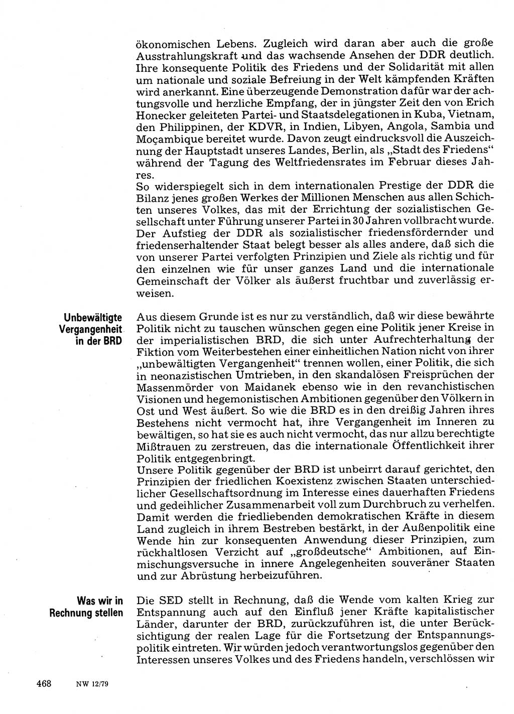 Neuer Weg (NW), Organ des Zentralkomitees (ZK) der SED (Sozialistische Einheitspartei Deutschlands) für Fragen des Parteilebens, 34. Jahrgang [Deutsche Demokratische Republik (DDR)] 1979, Seite 468 (NW ZK SED DDR 1979, S. 468)