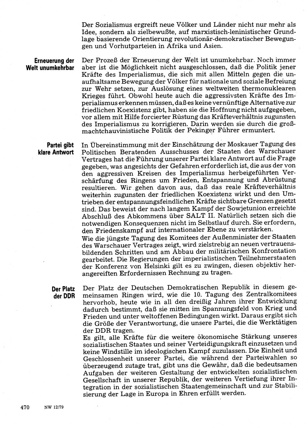 Neuer Weg (NW), Organ des Zentralkomitees (ZK) der SED (Sozialistische Einheitspartei Deutschlands) für Fragen des Parteilebens, 34. Jahrgang [Deutsche Demokratische Republik (DDR)] 1979, Seite 470 (NW ZK SED DDR 1979, S. 470)