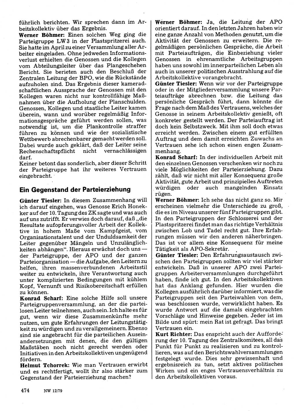 Neuer Weg (NW), Organ des Zentralkomitees (ZK) der SED (Sozialistische Einheitspartei Deutschlands) für Fragen des Parteilebens, 34. Jahrgang [Deutsche Demokratische Republik (DDR)] 1979, Seite 474 (NW ZK SED DDR 1979, S. 474)