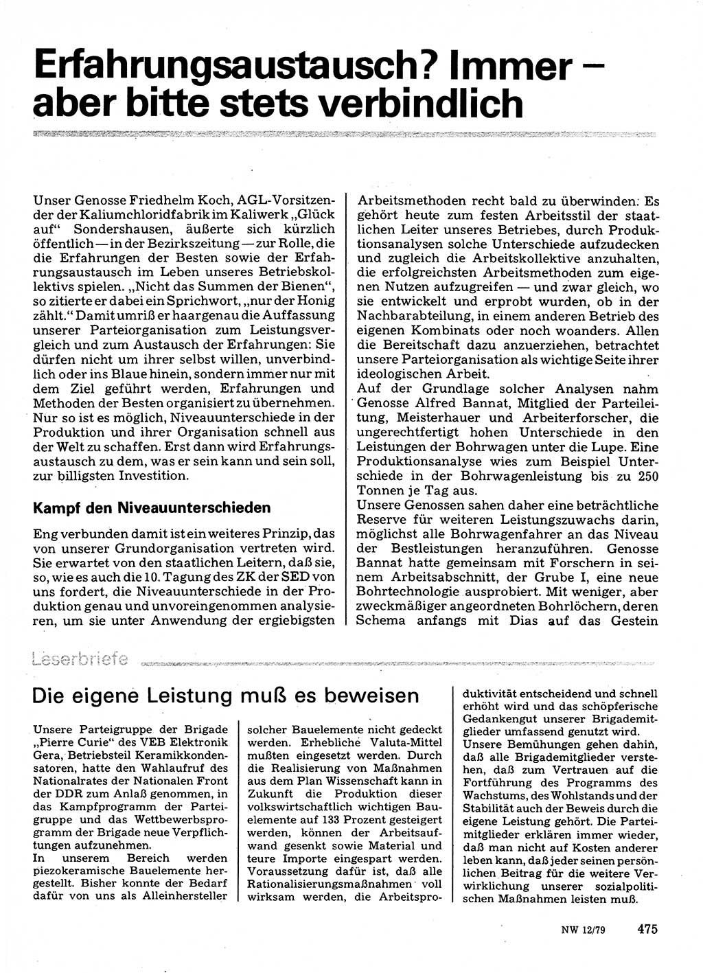 Neuer Weg (NW), Organ des Zentralkomitees (ZK) der SED (Sozialistische Einheitspartei Deutschlands) für Fragen des Parteilebens, 34. Jahrgang [Deutsche Demokratische Republik (DDR)] 1979, Seite 475 (NW ZK SED DDR 1979, S. 475)