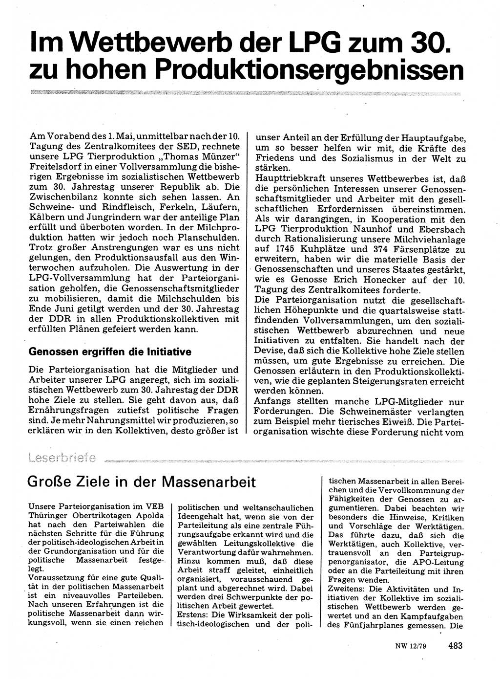 Neuer Weg (NW), Organ des Zentralkomitees (ZK) der SED (Sozialistische Einheitspartei Deutschlands) für Fragen des Parteilebens, 34. Jahrgang [Deutsche Demokratische Republik (DDR)] 1979, Seite 483 (NW ZK SED DDR 1979, S. 483)