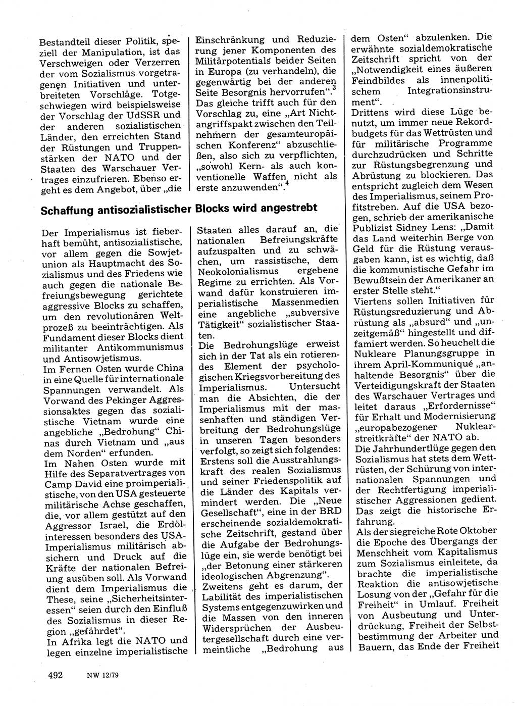 Neuer Weg (NW), Organ des Zentralkomitees (ZK) der SED (Sozialistische Einheitspartei Deutschlands) für Fragen des Parteilebens, 34. Jahrgang [Deutsche Demokratische Republik (DDR)] 1979, Seite 492 (NW ZK SED DDR 1979, S. 492)